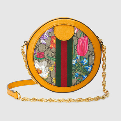 Gucci Ophidia GG Flora Mini Round Shoulder Bag Yellow