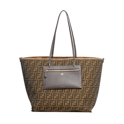 Fendi Large Roll Reversible Shopper In Pequin Striped And Midnight Blue Ff Fabric