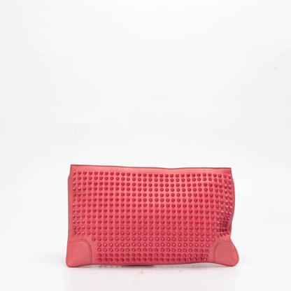 Christian Louboutin Pink Calf Leather Loubiposh Spiked Clutch Bag