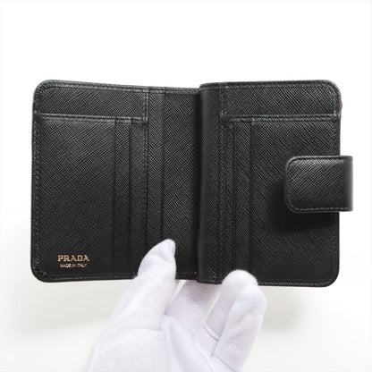 Prada Saffiano Leather Compact Wallet Black