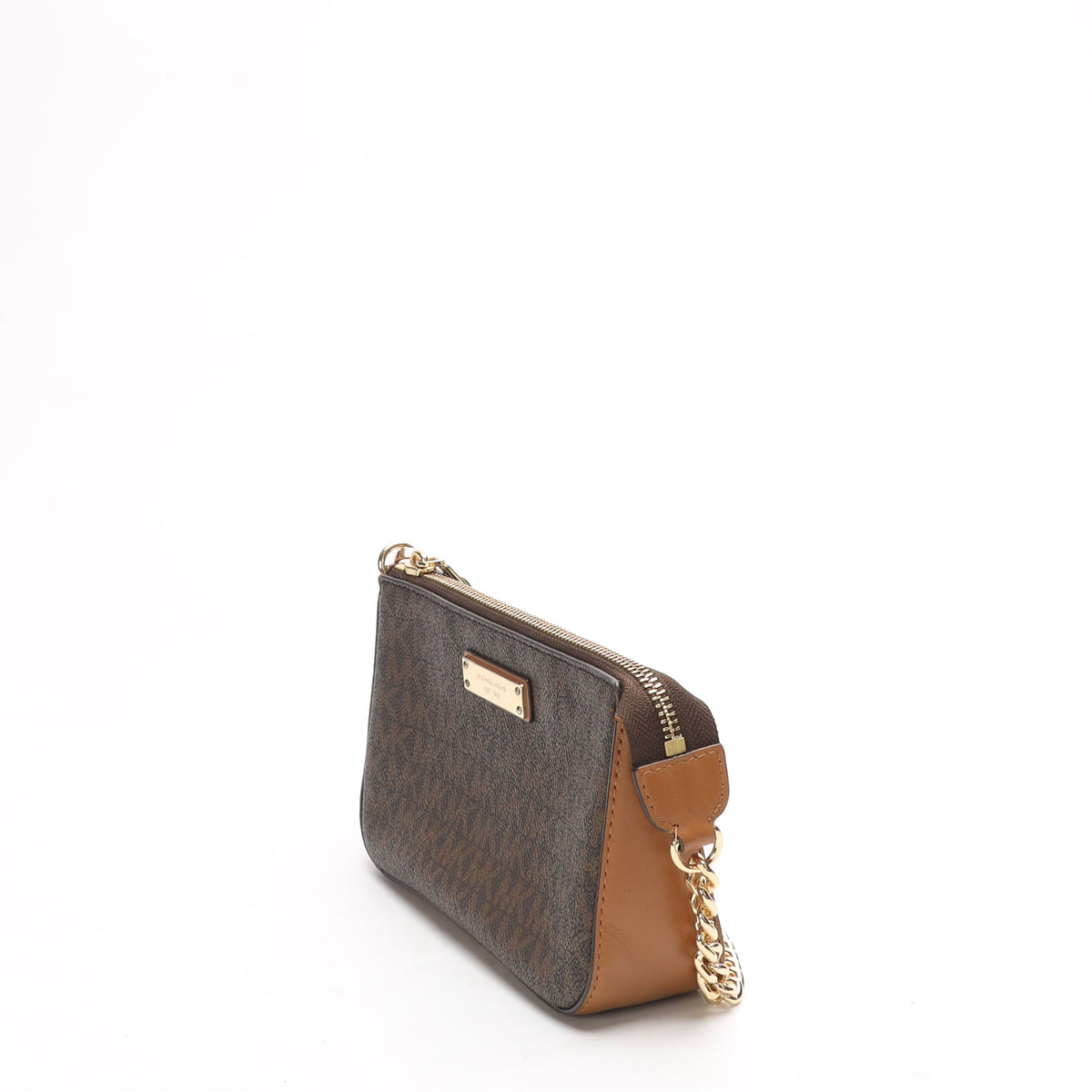 Michael Kors Jet Set Brown Logo Chain Pouchette Bag