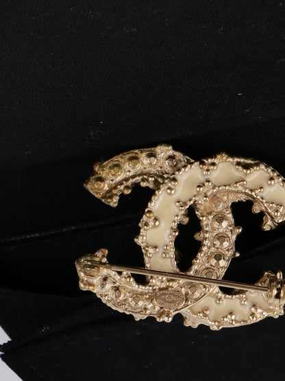 Chanel Small Light Gold & Resin CC Brooch.