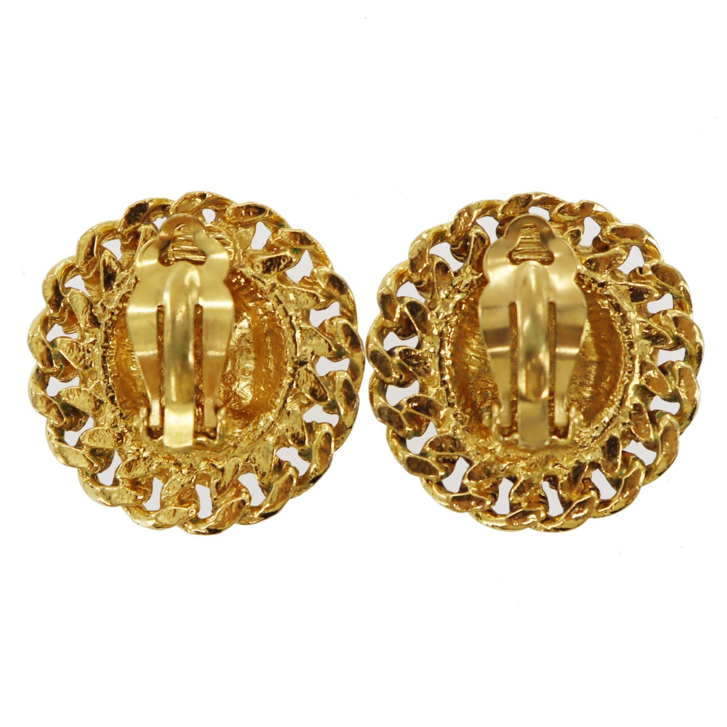 CHANEL Logos Chain Motif Earrings Gold Clip-On #BK663