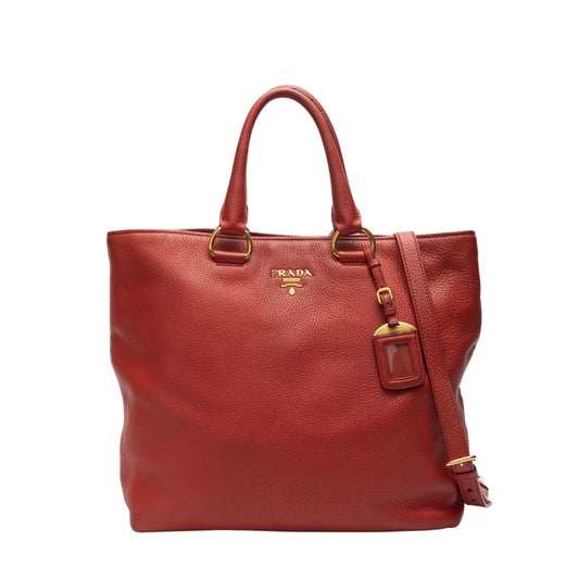 Prada Red Vitello Daino Rosso Tote