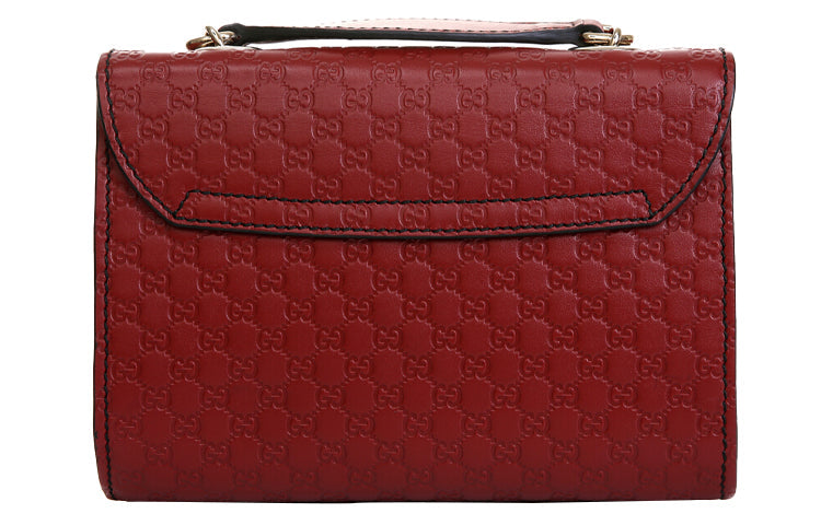 GUCCI Leather Old Flower Logo Embossing Horsebit Chain Single-Shoulder Bag Small Red 449636-BMJ1G-6420