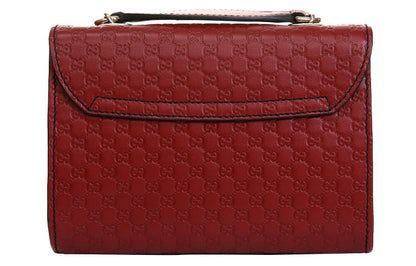 GUCCI Leather Old Flower Logo Embossing Horsebit Chain Single-Shoulder Bag Small Red 449636-BMJ1G-6420