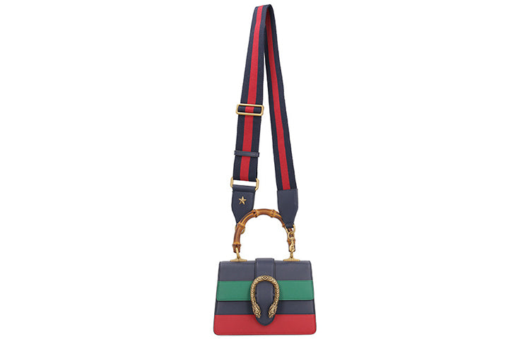 (WMNS) GUCCI Dionysus Tiger Head Bamboo Stripe Webbing Colorblock Leather handbag Mini Navy Blue / Green / Red Retro 523367-CWLMT-8543