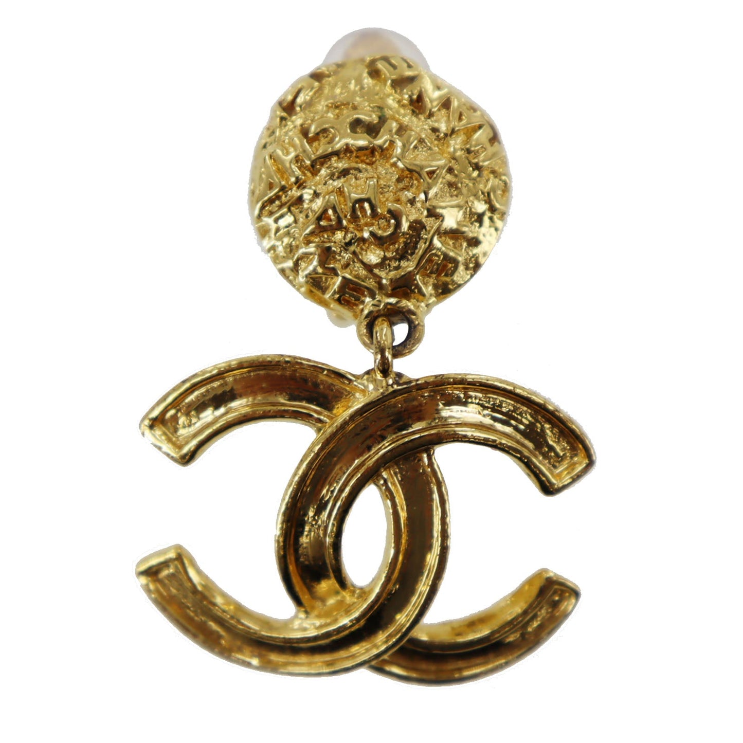 CHANEL CC Logos Circle Earrings Gold Clip-On 95A #AG999
