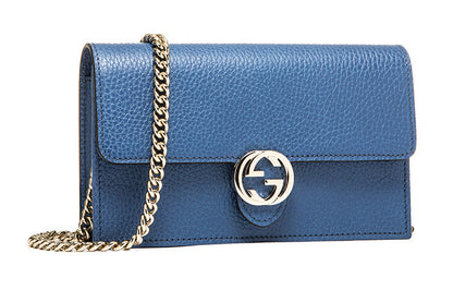(WMNS) GUCCI Logo Double G Leather WOC Chain Shoulder Messenger Bag Blue Classic 510314-CAO0G-4231