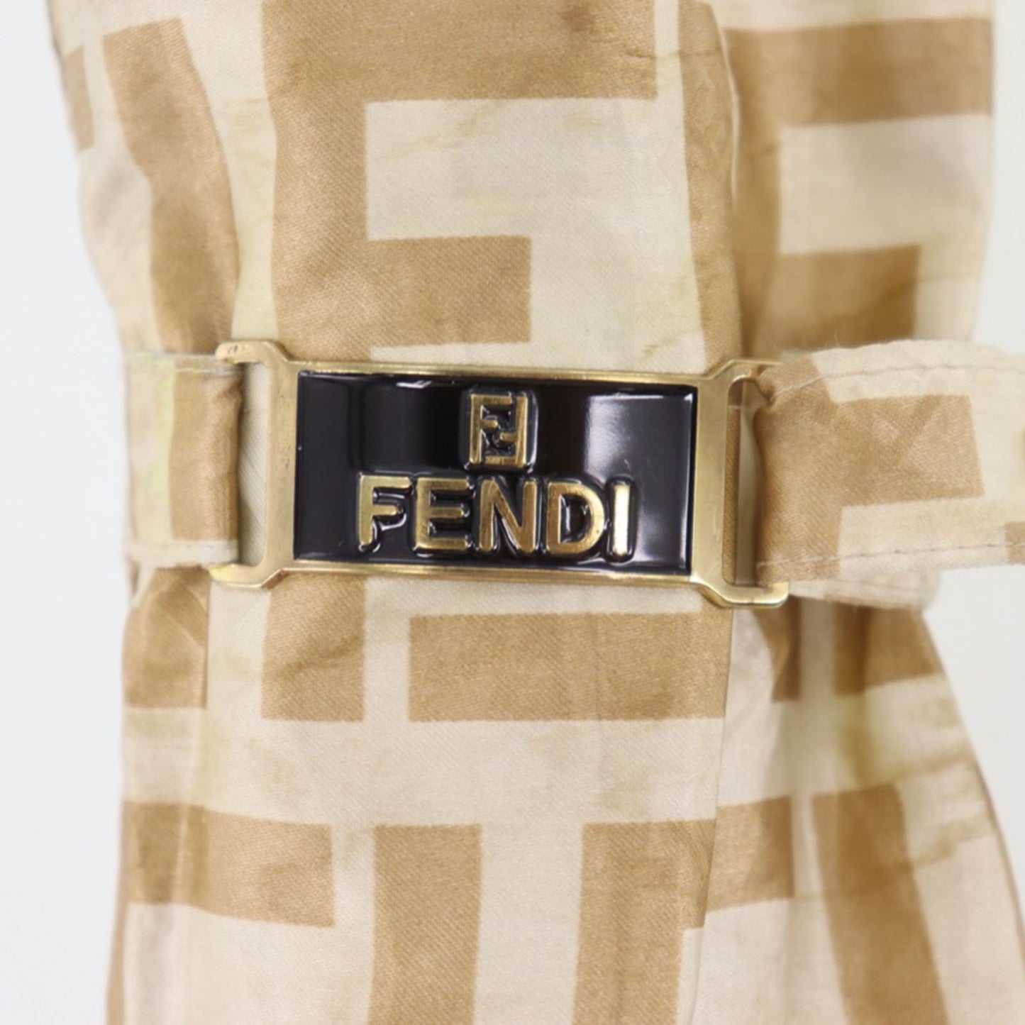 FENDI Zucca  Folding Umbrella Gold Nylon Vintage #DA834
