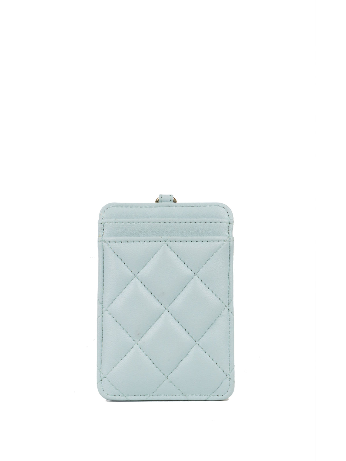 Chanel Pastel Blue Card Holder on Bow Chain LGHW *