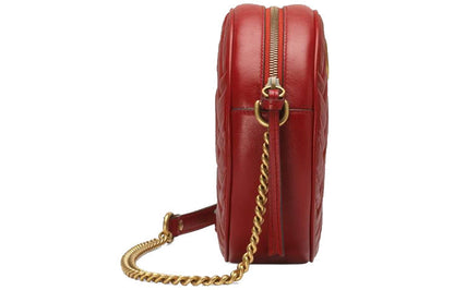 (WMNS) GUCCI GG Marmont Gold Logo Leather Chain Shoulder Messenger Bag Mini Red 550154-0OLET-6438