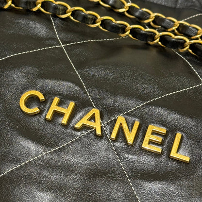 CHANEL 22 BAG SMALL IN BLACK WITH WHITE STITCHING