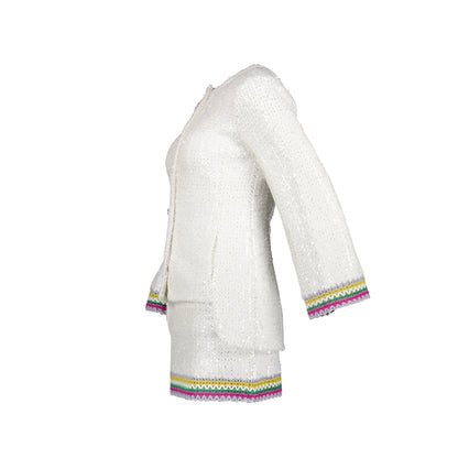Chanel Size 34 22S Sequins Jacket and Skirt Suit Cotton/Polyester White/Multicolour