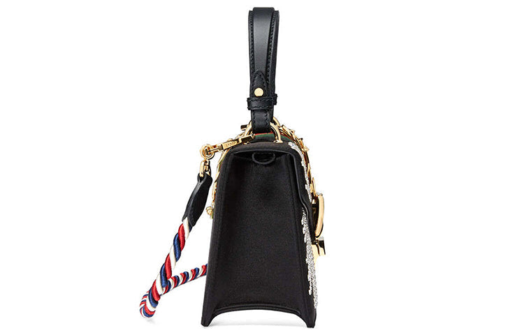 (WMNS) Gucci Sylvie Gold Buckle Stripe Webbing Mini Black HandBag 470270-9AAQG-8720