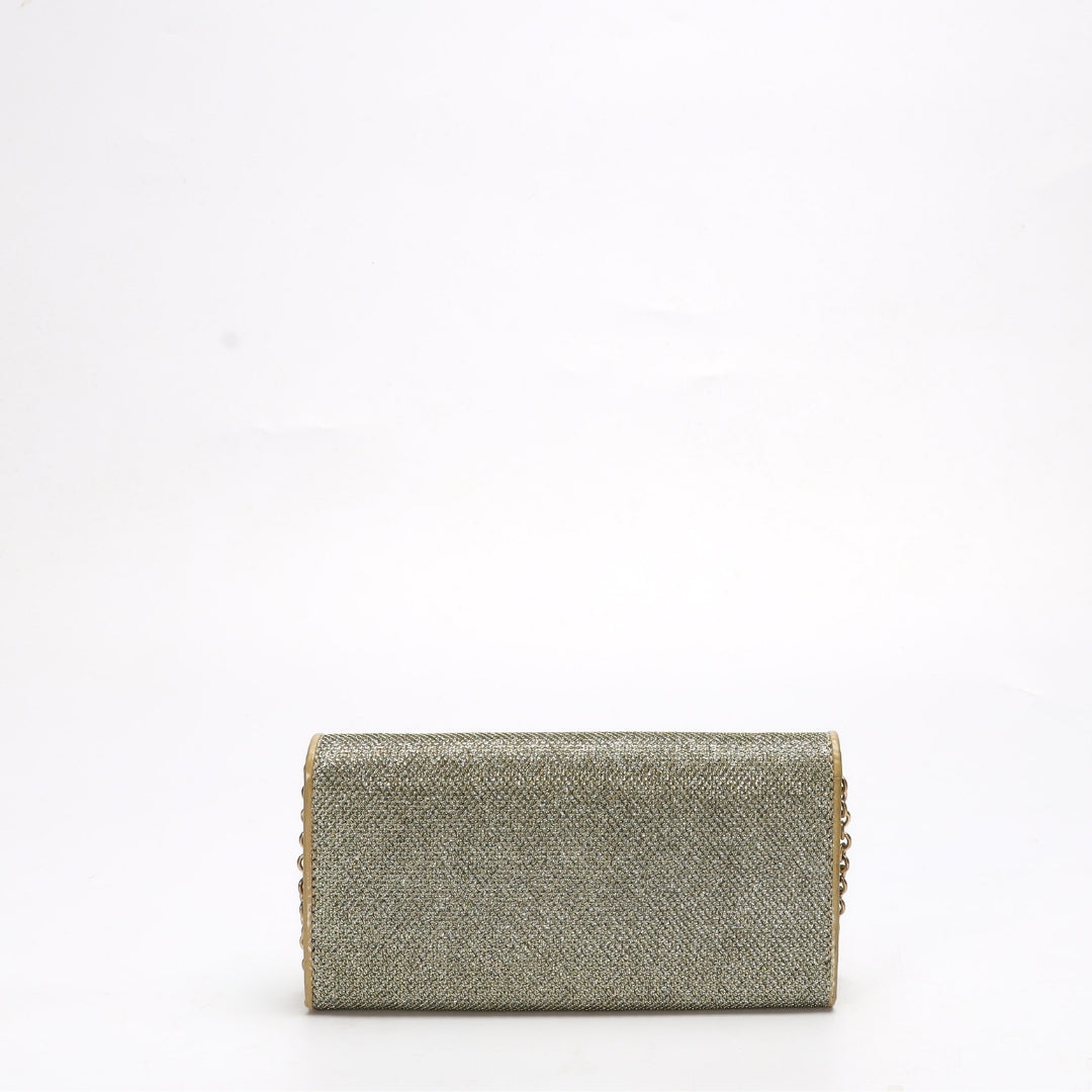 Jimmy Choo Silver Glitter Flap Wallet on Chain