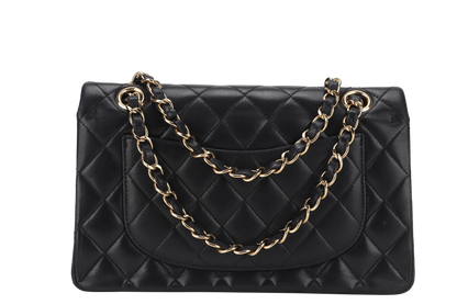 CHANEL CLASSIC FLAP SMALL BLACK LAMBSKIN & GOLD HARDWARE WITH  (1547xxxx) WITH DUST COVER AND BOX