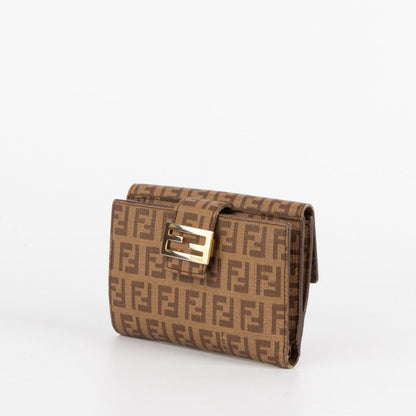 Fendi Brown Zucchino Coated Canvas Compact Wallet