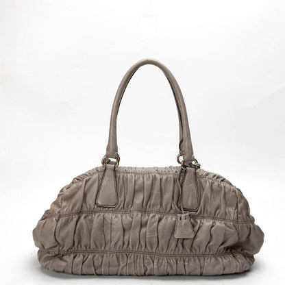 Prada Grey Nappa Gaufre Leather Top Handle Bag