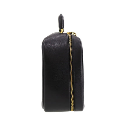 CHANEL CC Shoulder Handbag Vanity Black Caviar Skin Leather #CD668