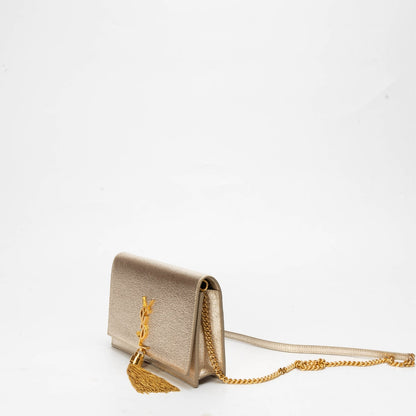 Saint Laurent Gold Textured Leather Wallet on Chain