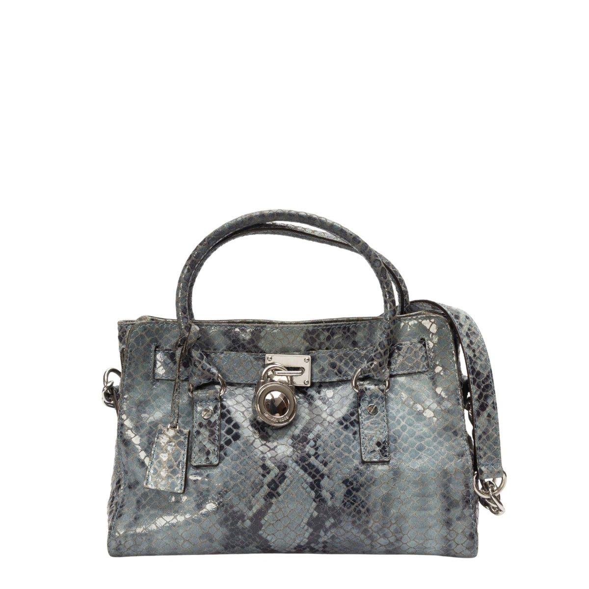 Michael Kors Blue Python Embossed Hamilton Satchel