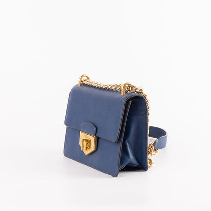 Prada Blue Leather Turnlock Flap Chain Crossbody Bag