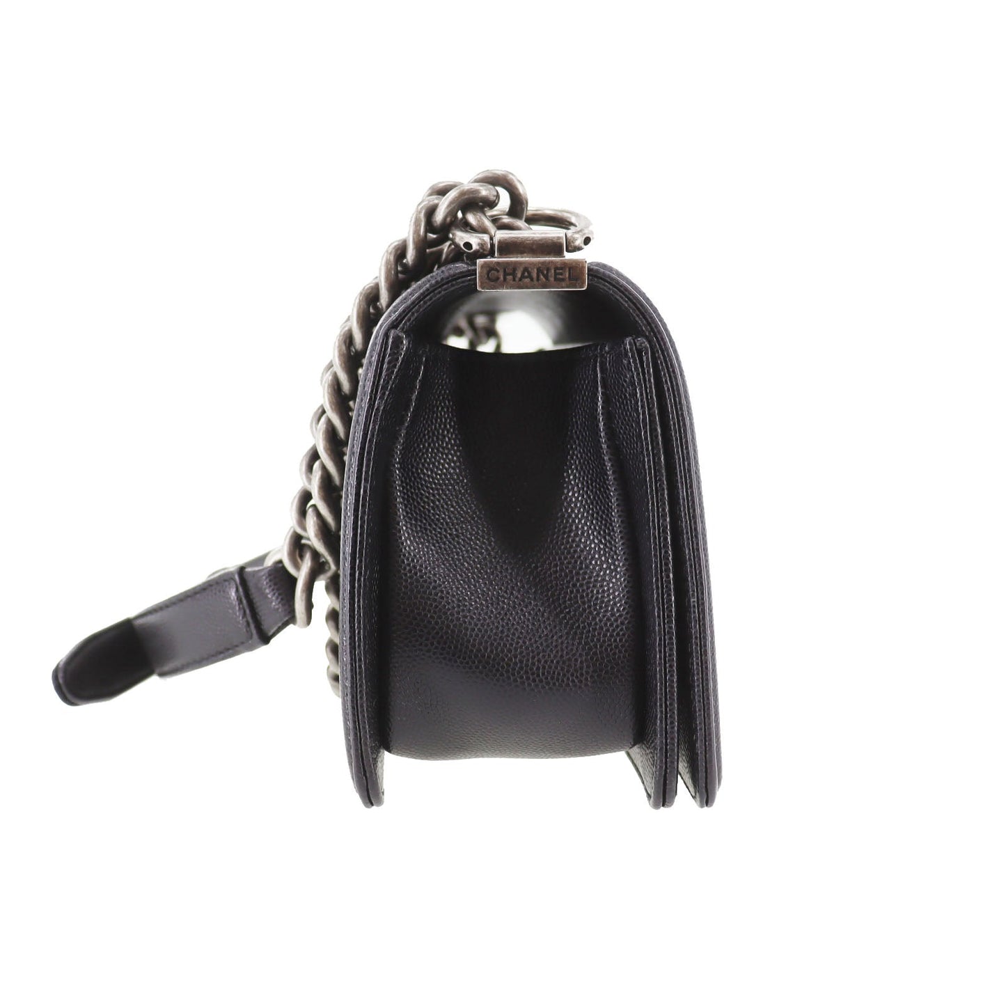 CHANEL  BOY CHANEL Shoulder Bag Black Caviar Skin Leather Vintage #DA571