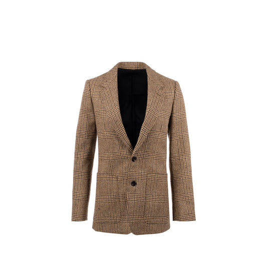 Celine Size 34 Houndstooth Blazer Wool Brown/ Green