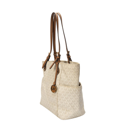 Michael Kors Off White Signature Canvas Jet Set Tote