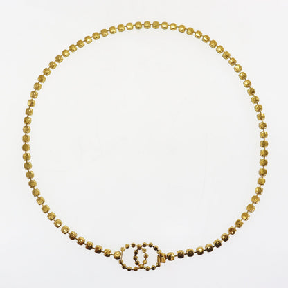 CHANEL CC Logos Rhinestone Belt Necklace Gold Plated 96P #CK417