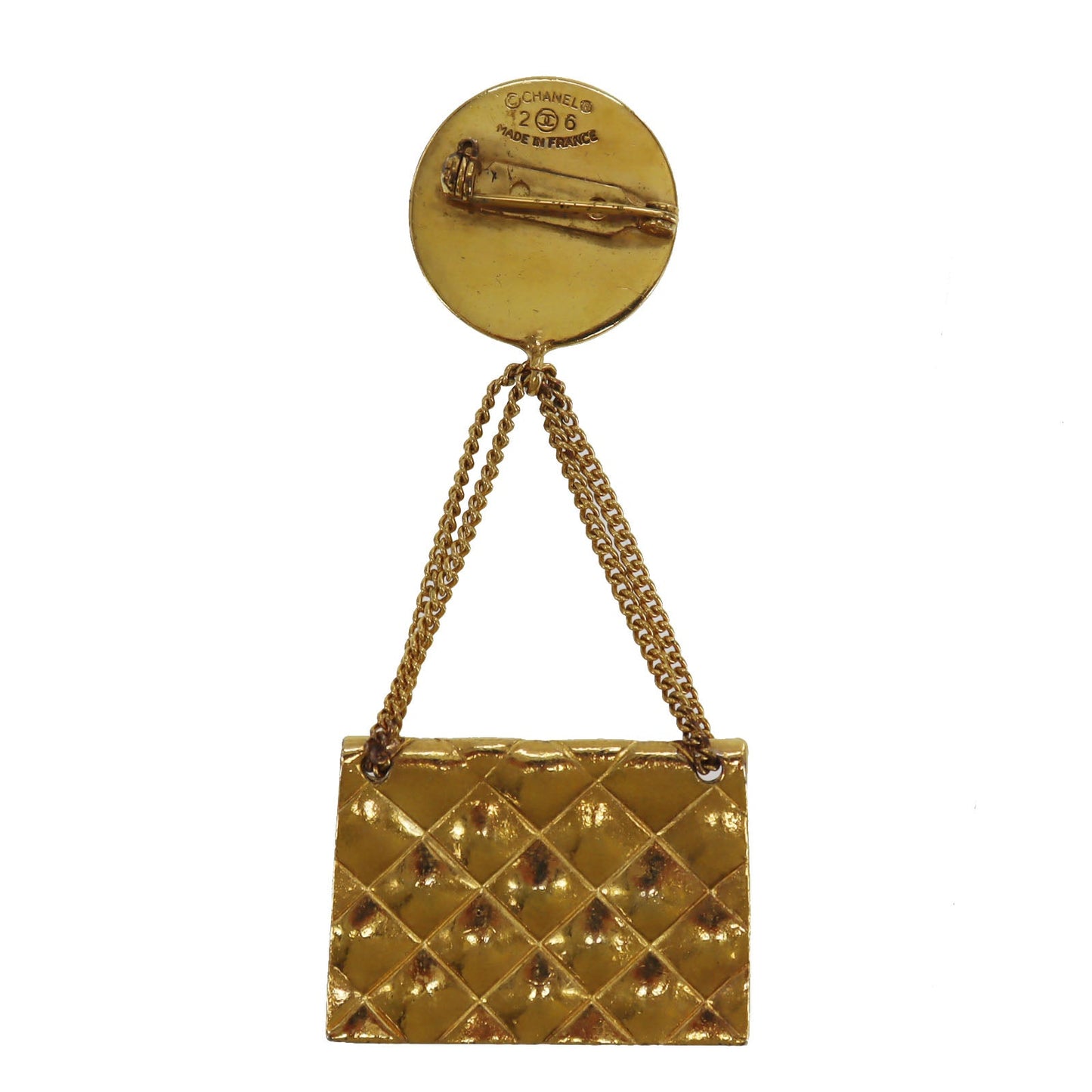 CHANEL CC Logo  Matelasse Swing Pin Brooch Gold Plated 26 Vintage #BX144 S
