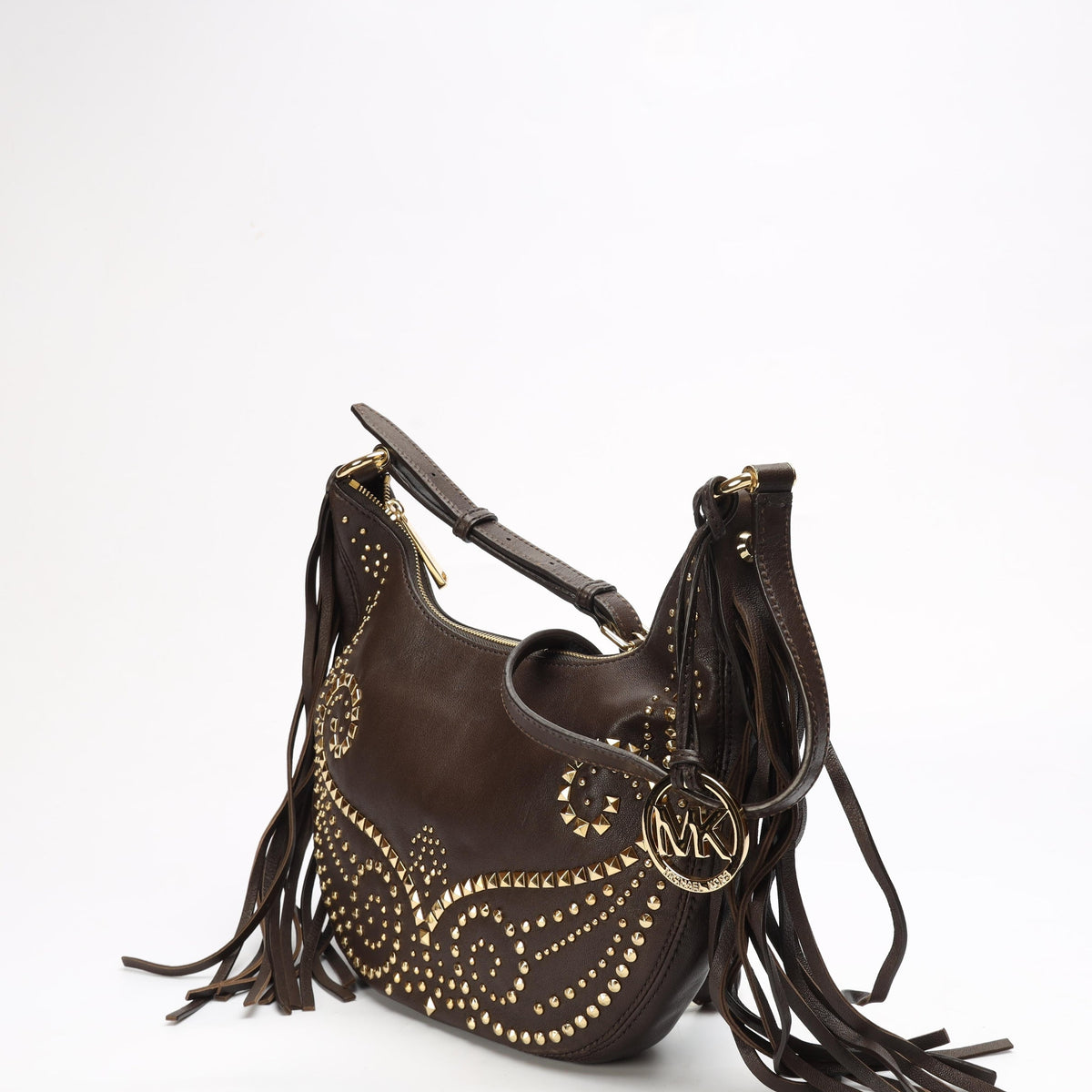 Michael Kors Brown Studded Rhea Crossbody Bag