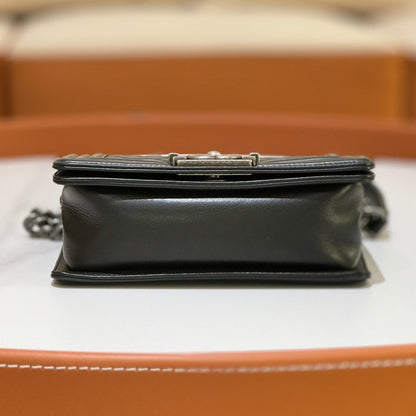 CHANEL LEBOY SMALL IN BLACK WITH SILVER CHAIN
