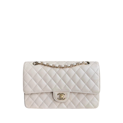 Chanel Classic Flap Medium - Caviar 25CM Quilted Grained Calfskin Beige Gold Hardware Series 16