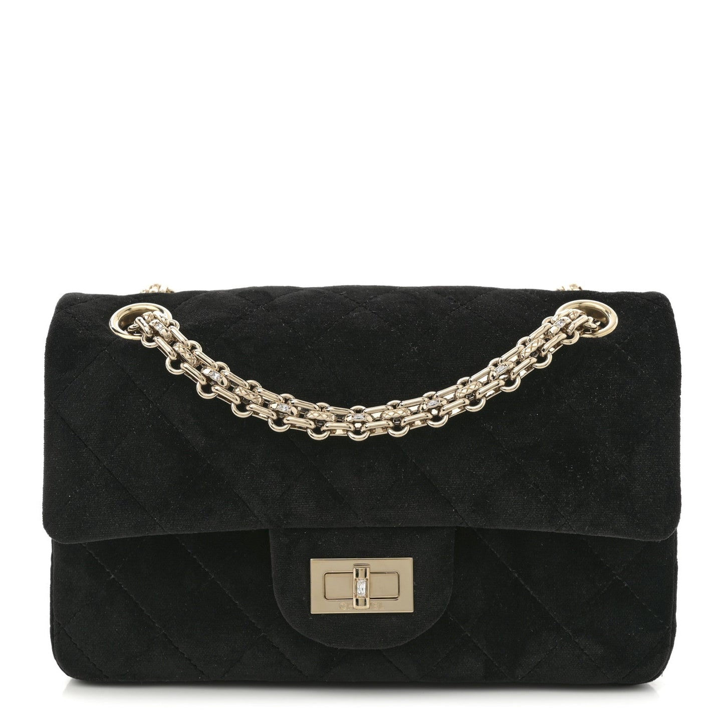 Velvet Quilted Crystal Mini 2.55 Reissue Flap Black