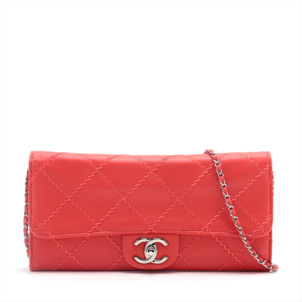 Chanel Ultra Stitch  Chain Wallet Red Silver G  14th A50041