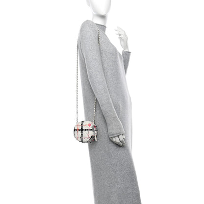 Tweed Quilted Round Clutch With Chain Black White Multicolor