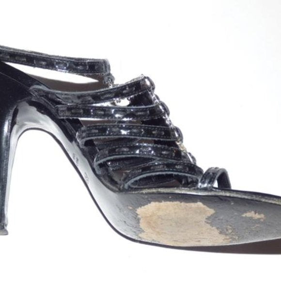 Fendi Black Textured Leather Strappy Pump with Silver Hardware