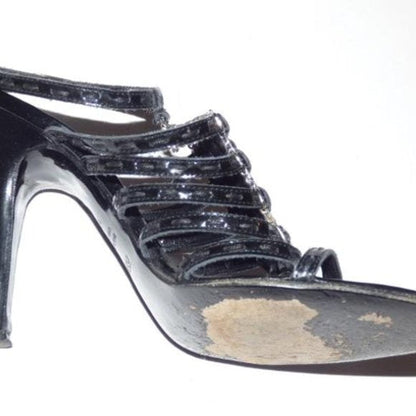 Fendi Black Textured Leather Strappy Pump with Silver Hardware
