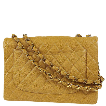 Chanel 2001-2003 * Beige Caviar Jumbo Classic Flap Shoulder Bag