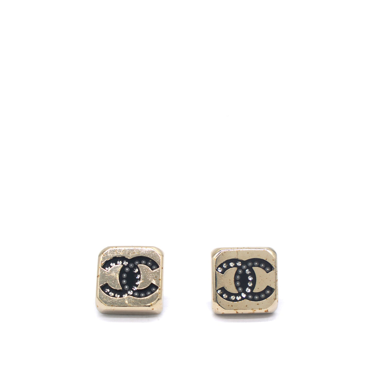CC Stud Square Metal With Crystals Earrings