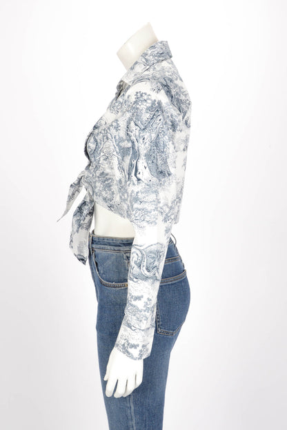 Dior Blue Toile de Jouy Savage Dioriviera Cropped Tie Blouse FR 36