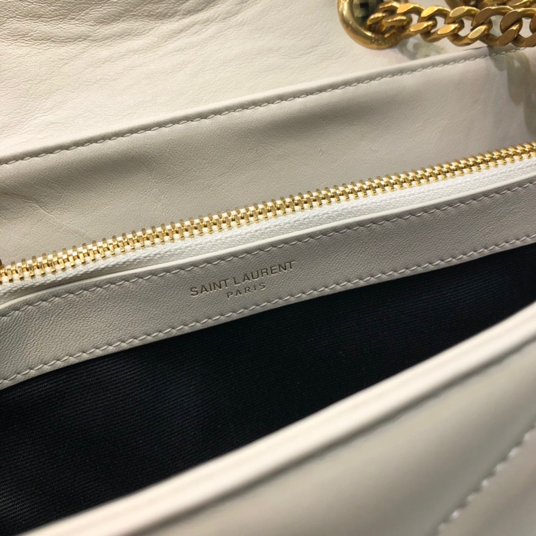 Yves Saint Laurent Loulou Small Chain Bag In Matelassé "Y" White