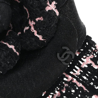 Tweed Fabric Camellia Pin Brooch Black Pink