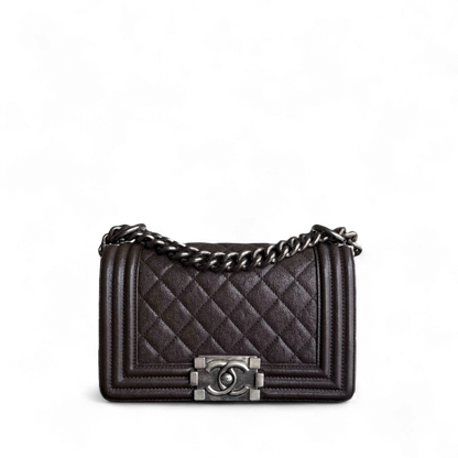Chanel Boy Small - Caviar 20CM Quilted Dark Brown Ruthenium Silver Hardware Series 26