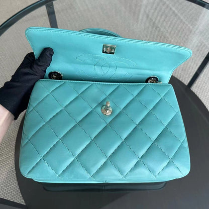 Trendy CC Small Quilted Lambskin Cyan Blue Green Golden Hardware Series 20