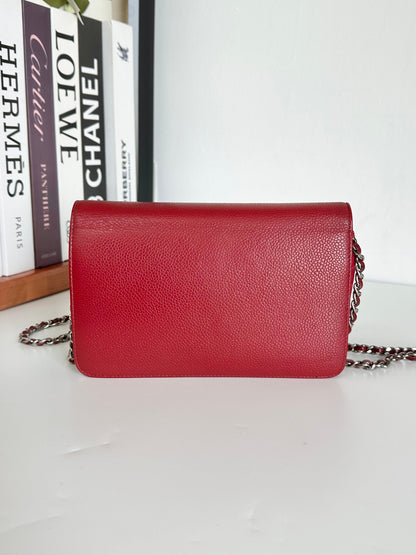 CHANEL Caviar Timeless CC Wallet on Chain WOC Red #BE