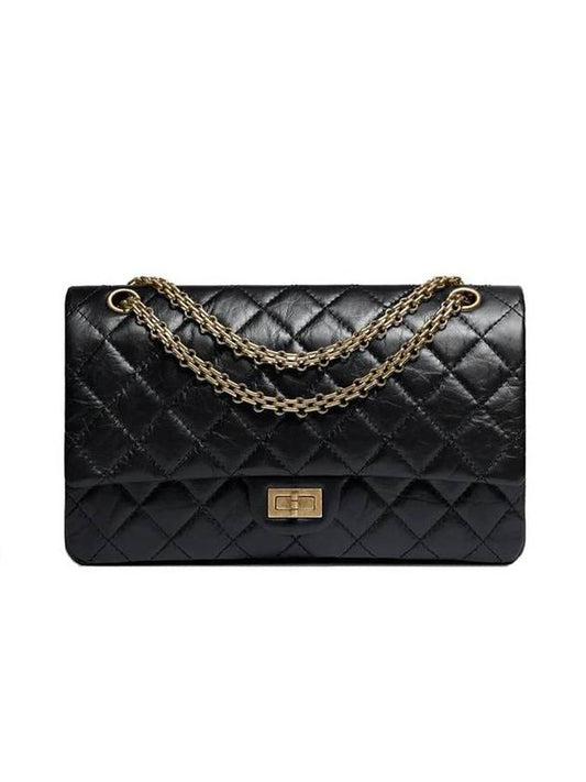 255 Vintage Calfskin Gold Tone Metal Large Flap Shoulder Bag Black Chanel
