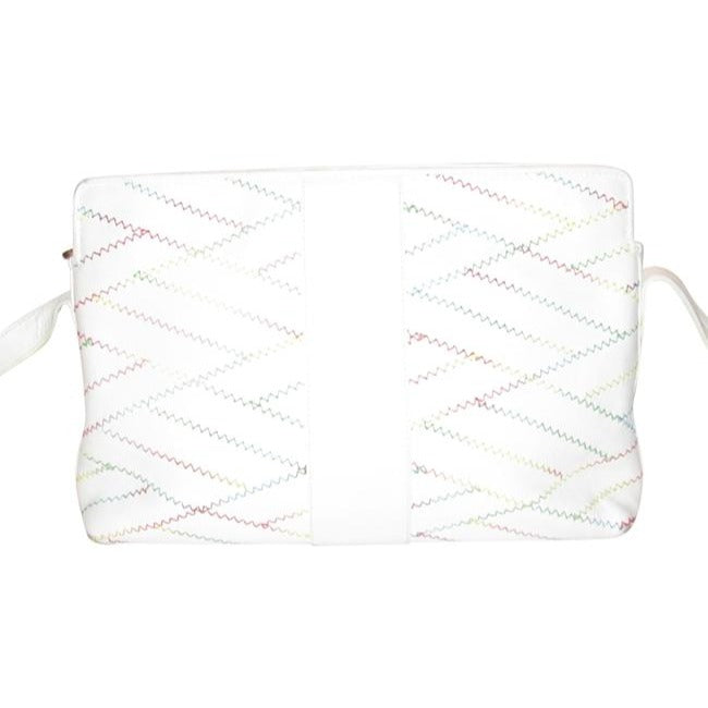 Rare Fendi Shoulder Bag With Multi Color Rainbow Stitches on White Leather